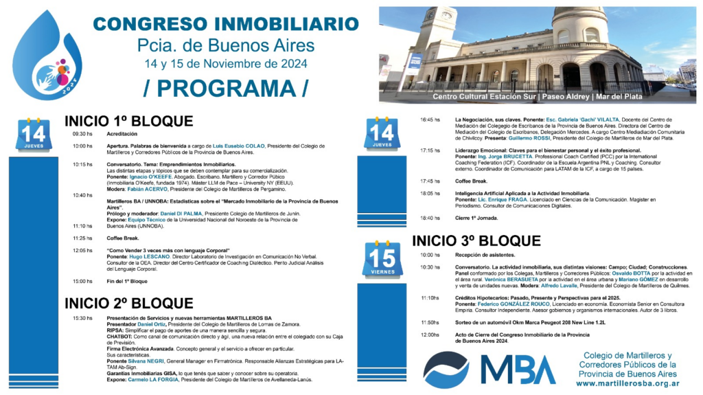 Cronograma completo del Congreso Inmobiliario 2024.