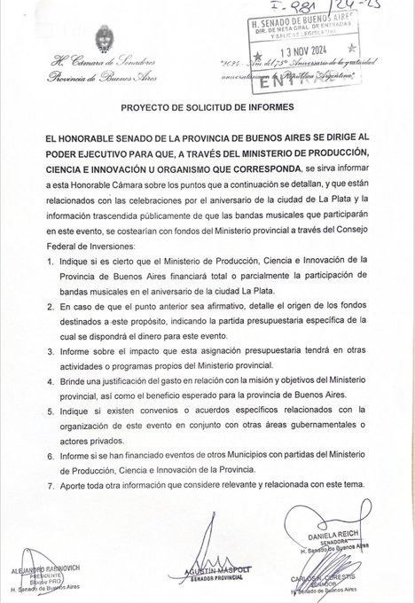 El proyecto de los legisladores opositores que busca conocer como se financian los festejos por el 142° aniversario de La Plata.