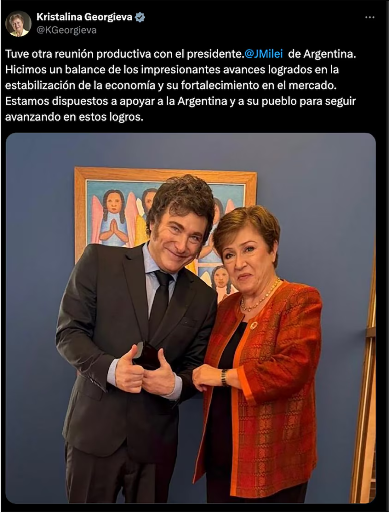 El presidente Javier Milei con la titular del FMI, Kristalina Georgieva.