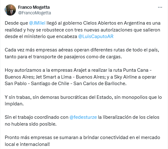 En el marco de la política de Cielos Abiertos, el Gobierno autorizó a tres empresas extranjeras a operar servicios en Argentina. 