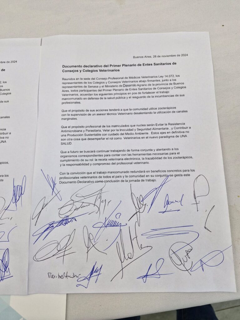 El documento conjunto con los principios acordados por los diferentes colegios veterinarios del país.