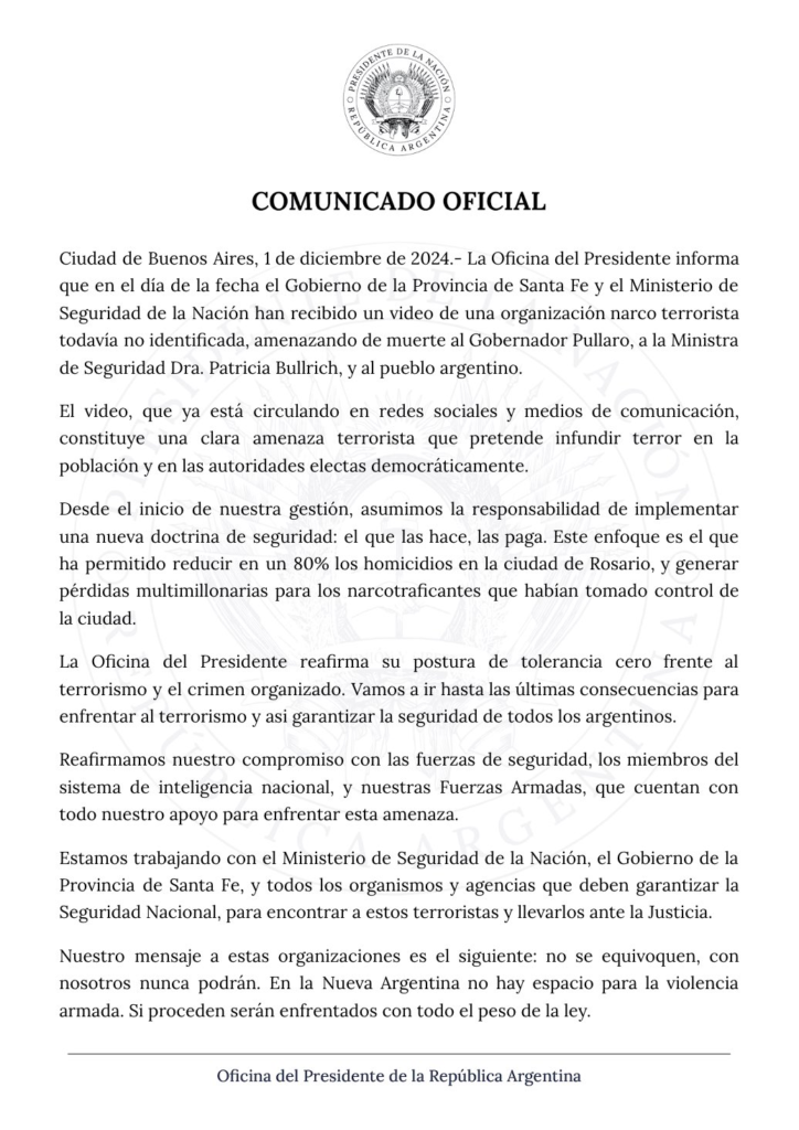 El Gobierno nacional activó una cumbre tripartita con la Provincia de Buenos Aires y Capital Federal, tras la amenaza narco a la ministra de Seguridad, Patricia Bullrich. Todos los detalles.
