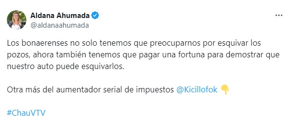 La senadora bonaerense del PRO despotricó contra Kicillof por el aumento de la VTV.