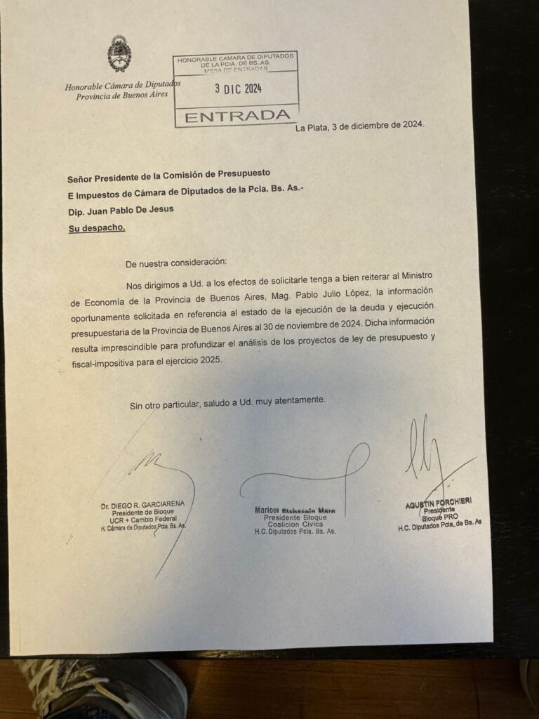 El pedido de información de la oposición solicitado al titular de la comisión de Presupuesto en Diputados, Juan Pablo de Jesús.