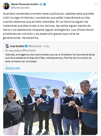 Arietto apuntó contra Kicillof por las obras en Florencio Varela.