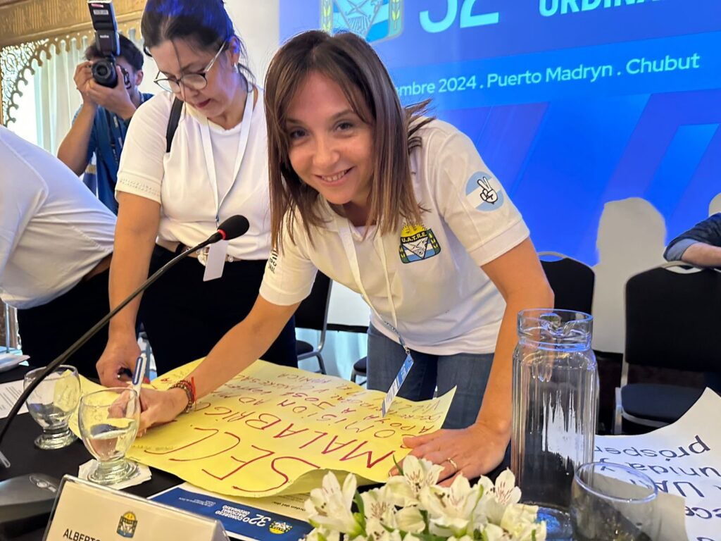 La referente de UATRE, Natalia Sánchez Jauregui, durante el 32° congreso de la entidad que nuclea a trabajadores rurales.