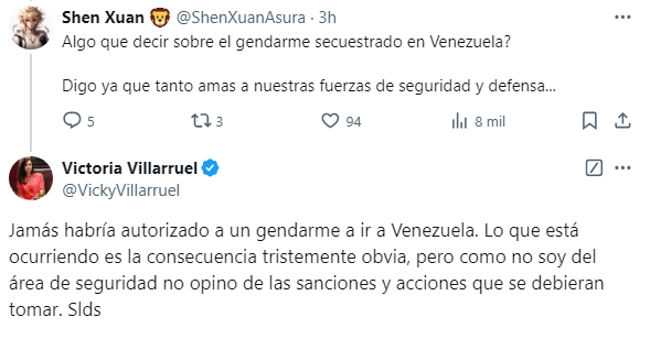 Villarruel apuntó a Bullrich por el gendarme argentino detenido en Venezuela.