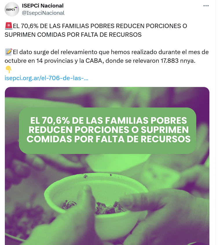 Un estudio del ISEPCi sobre pobreza advirtió que el 40,5% de los niños y adolescentes atraviesan problemas de nutrición.