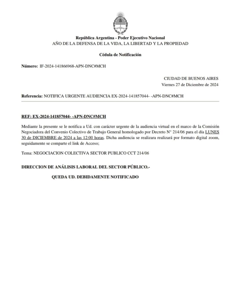El Gobierno nacional convocó a paritarias a los trabajadores estatales, pero la Asociación descree poder alcanzar un acuerdo real.