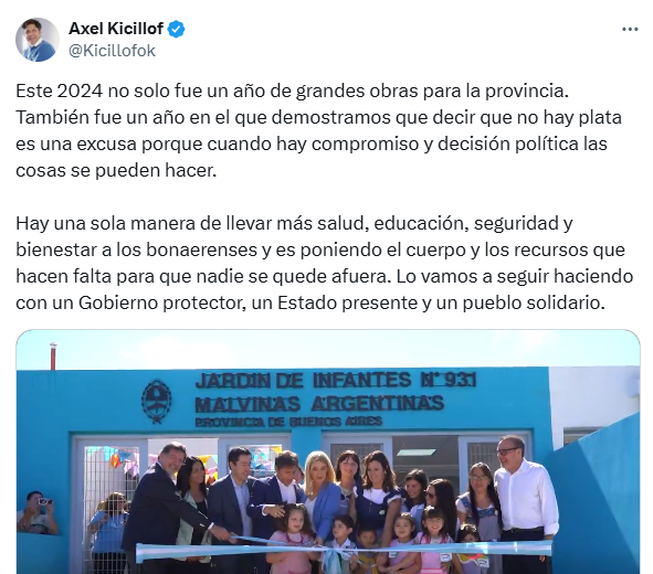 El mensaje de Kicillof en el que destacó las obras públicas realizadas durante 2024.