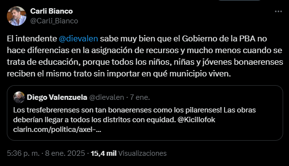 El intendente PRO de Tres de Febrero, Diego Valenzuela, y el ministro de Gobierno, Carlos Bianco, mantuvieron un cruce vía redes sociales.e