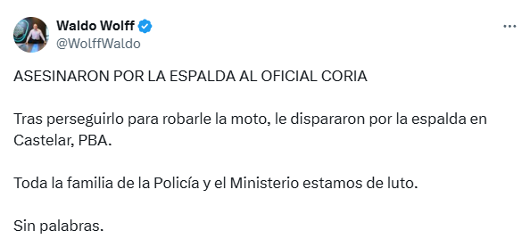 Waldo Wolff se solidarizó con los familiares y amigos de Coria.