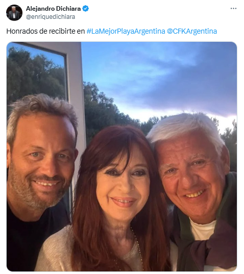 Alejandro Dichiara y Hernán Arranz recibieron a Cristina Kirchner en Monte Hermoso.