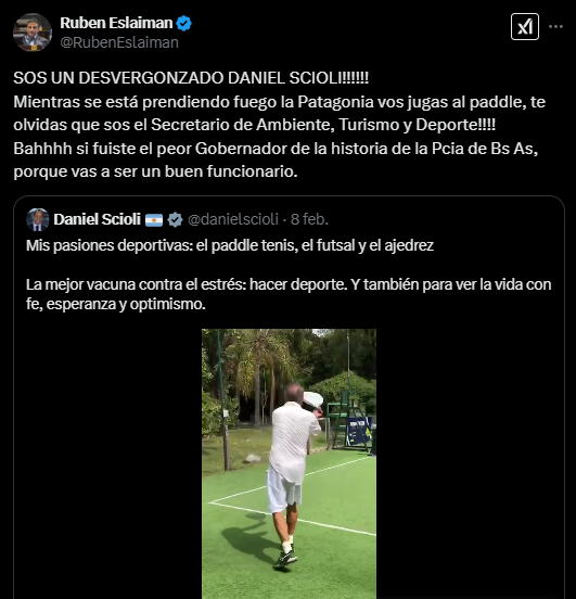 Legisladores del Frente Renovador cargaron contra Daniel Scioli por publicar sobre sobre su actividad deportiva, mientras se quema la Patagonia.