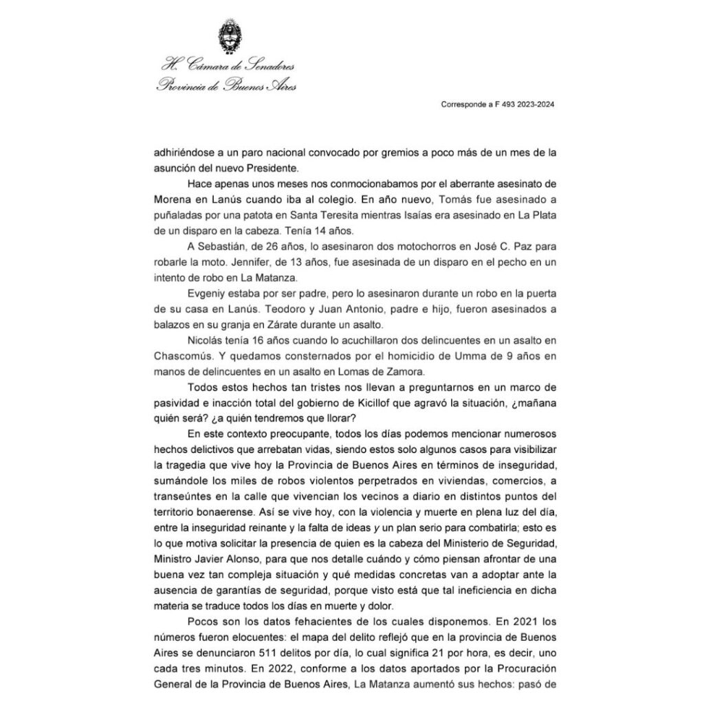 El senador bonaerense del PRO, Alex Campbell, volvió a pedir que la Legislatura interpele al ministro de Seguridad, Javier Alonso. 