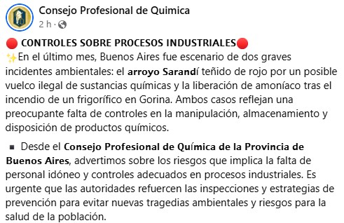 El comunicado del Consejo de Químicos bonaerenses en el que advirtieron los riesgos por los casos de contaminación.