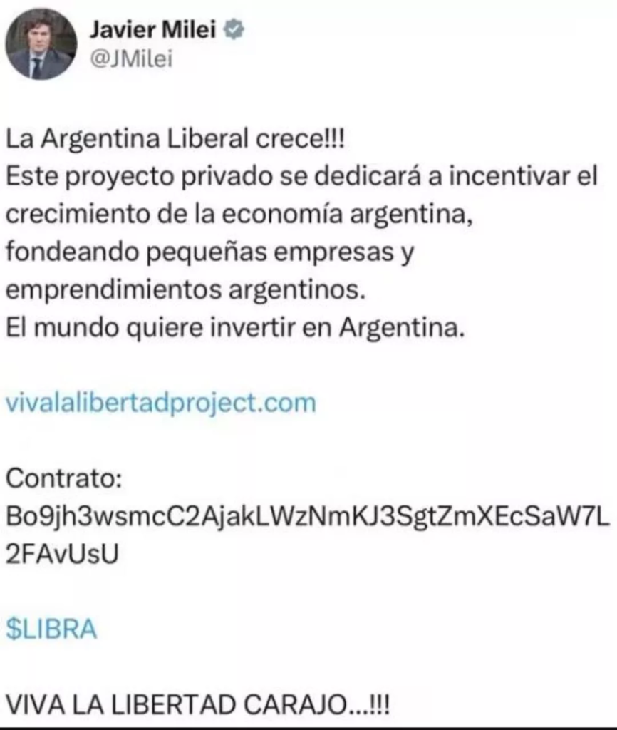 El twitter de Javier Milei que desató una ola de denuncias por posibles estafas.