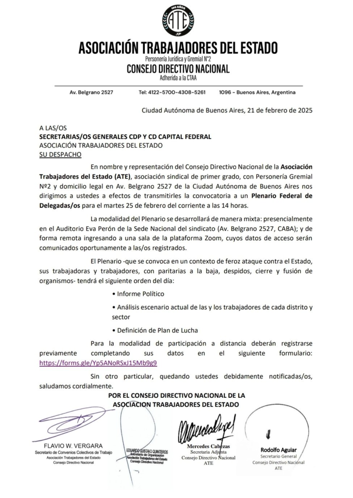 Los estatales nucleados en ATE convocaron a un plenario federal para definir un nuevo paro nacional. Repasa todos los detalles.
