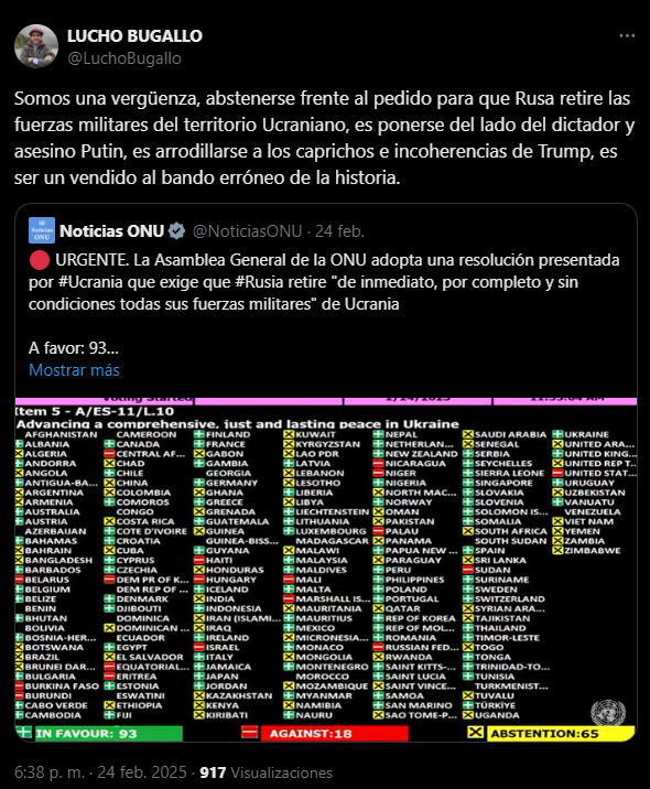 Los diputados bonaerenses lilitos, Luciano Bugallo y Romina Braga, cuestionaron a Javier Milei por su abstención en la ONU sobre el conflicto Rusia-Ucrania.