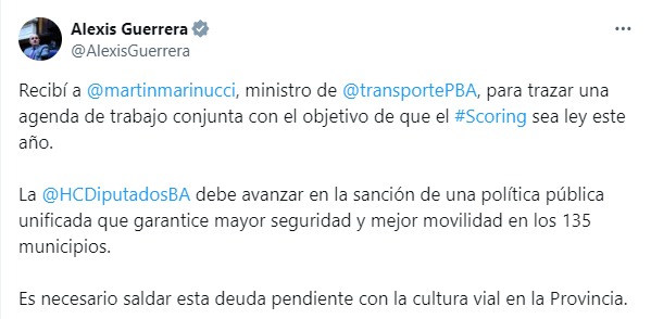 Alexis Guerrera compartió su encuentro con el ministro de Transporte, Martín Marinucci. 