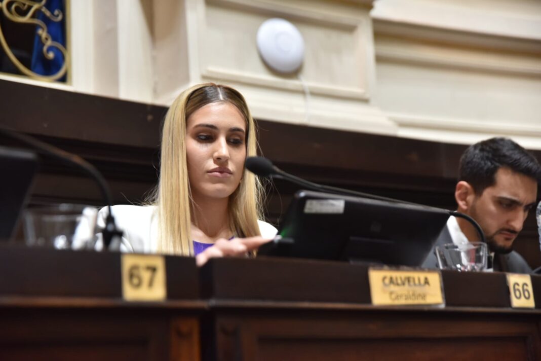 La diputada libertaria Geraldine Calvella apuntó contra los intendentes de la UCR por respaldar el desdoblamiento de Axel Kicillof.