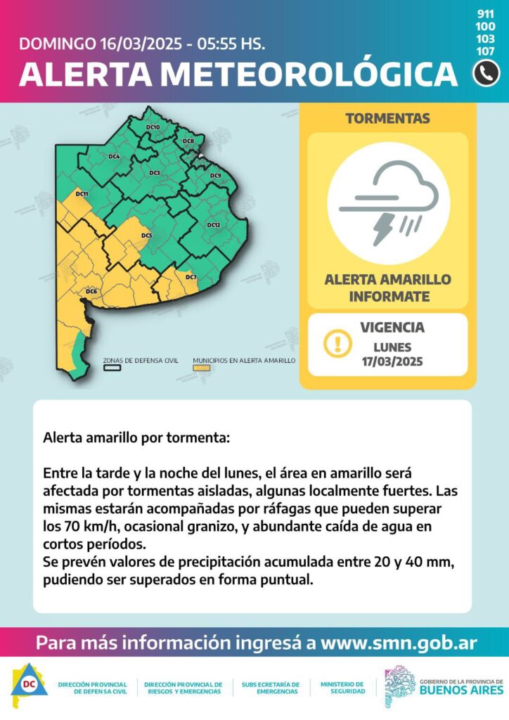 El Municipio de Bahía Blanca difundió la alerta del SMN a través de sus cuentas oficiales.