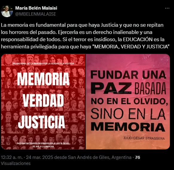 La diputada de la Unión Cívica Radical, María Belén Malaisi, reflexiona sobre el 24 de marzo y la coyuntura nacional.