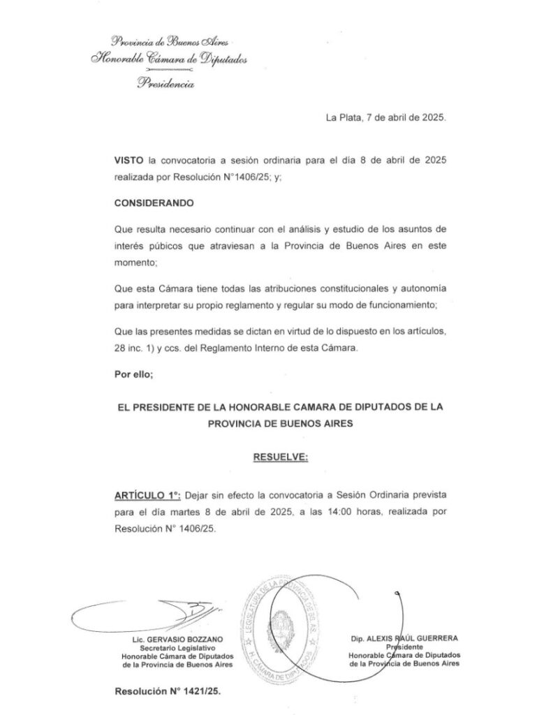 La resolución que tomaron las autoridades de Diputados tras los anuncios de Kicillof.