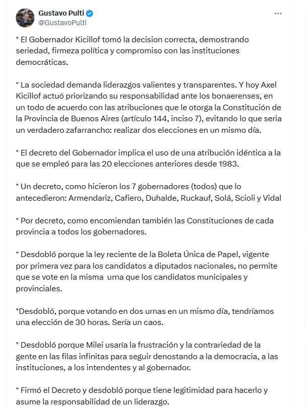 El diputado Gustavo Pulti respaldó a Axel Kicillof con el desdoblamiento. 