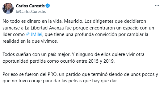 
El mensaje de Curestis contra Macri.