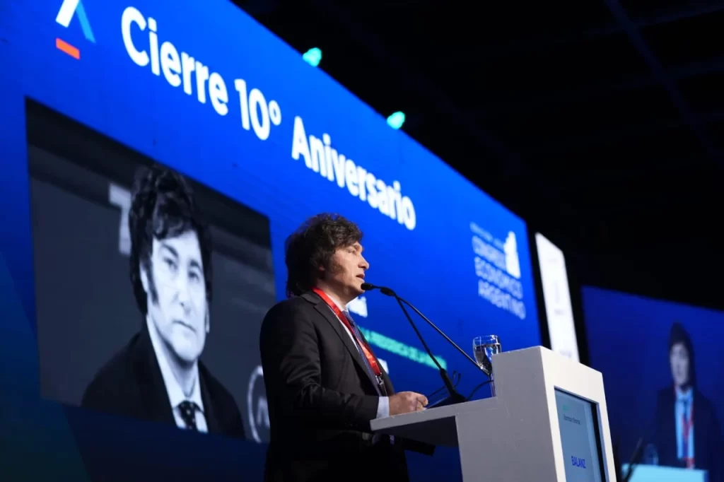 Milei durante su discurso en el Congreso Económico Argentino.