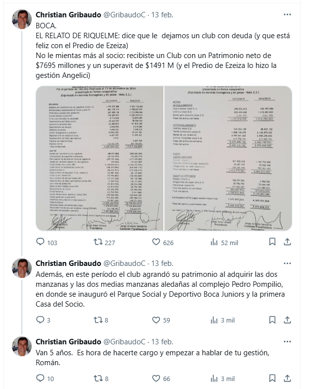 Gribaudo preocupado por Boca Juniors.