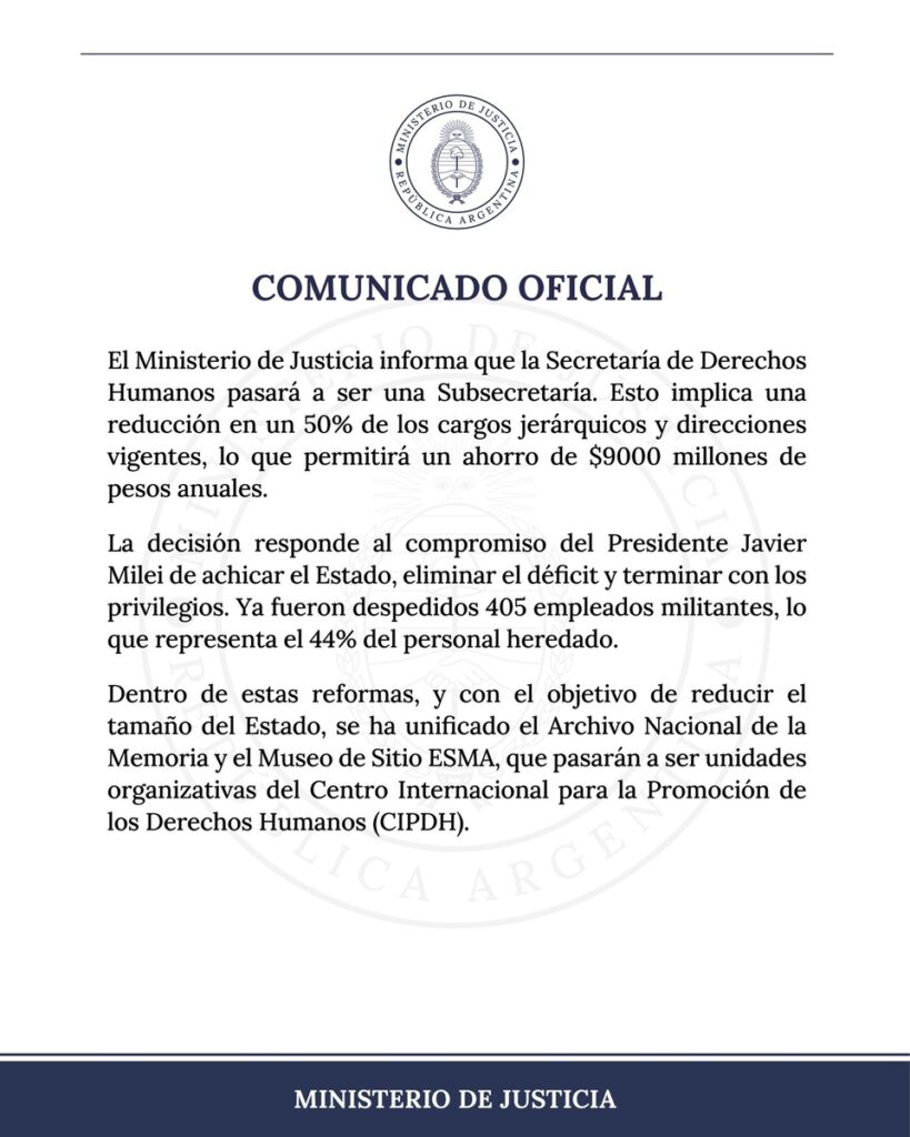 Adorni hizo referencia a la reciente desjerarquización de la Secretaría de Derechos Humanos. 