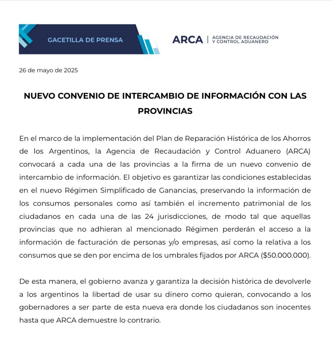 ARCA oficializó los cambios en el régimen de emisión de comprobantes y los nuevos umbrales de información fiscal.