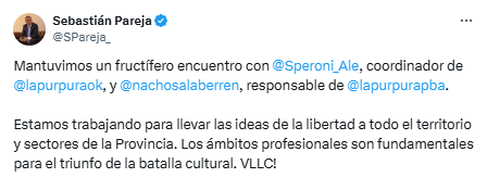 La Libertad Avanza bonaerense de Sebastián Pareja dejó trascender que el próximo 26 de junio se realizará el primer congreso.