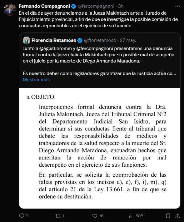 La Asociación Judicial Bonaerense (AJB) manifestó su "más enérgico repudio" al accionar de la jueza Julieta Makintach, en el caso Maradona.