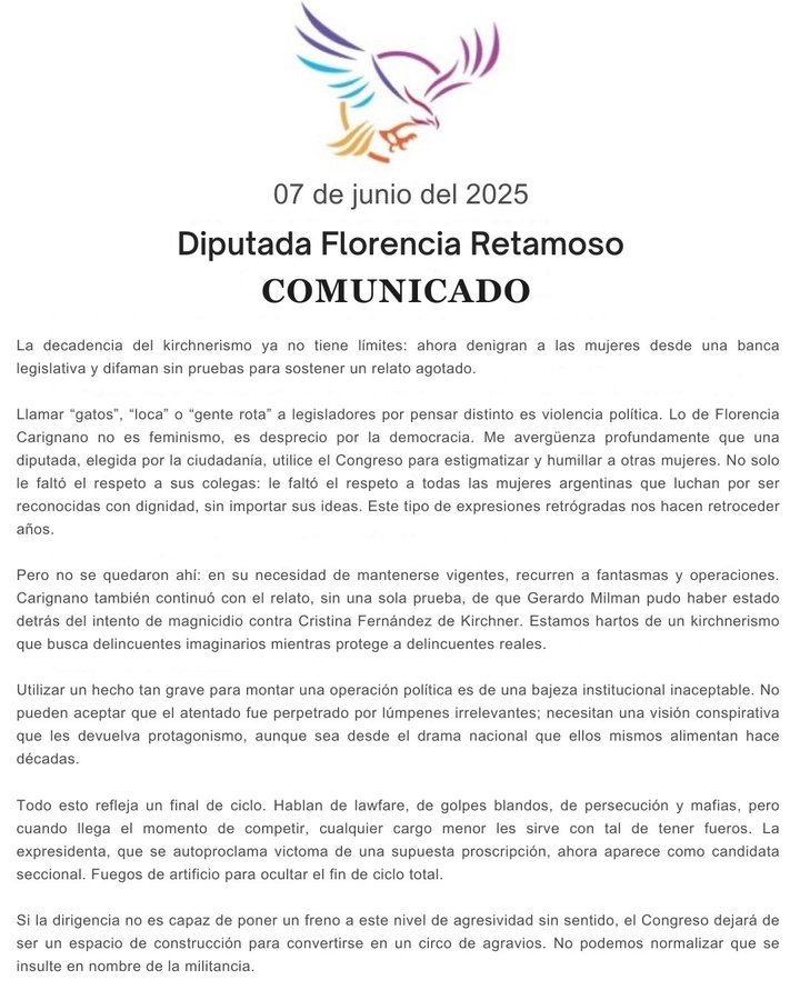 El comunicado difundido por la legisladora Retamoso ante los polémicos dichos de Carignano.