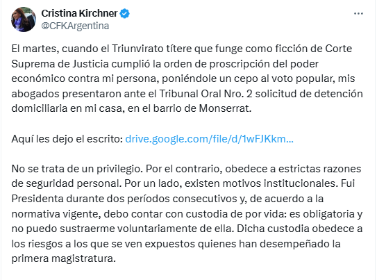 El Tribunal Oral Federal N°2 le pidió al Gobierno nacional que refuerce la seguridad de Cristina Kirchner durante su detención.