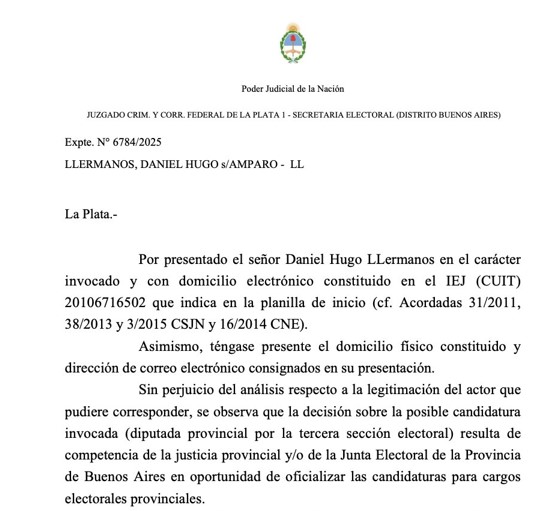 El fallo de Ramos Padilla sobre el pedido de mantener la candidatura de Cristina Kirchner a diputada bonaerense.