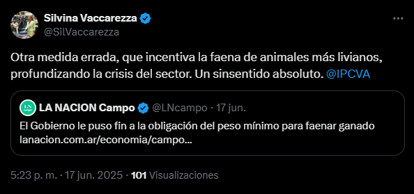 La diputada bonaerense, Silvina Vaccarezza apuntó contra la resolución de la Secretaría de Agricultura que pone fin al peso mínimo de faena.