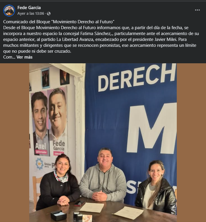 La presentación de Fátima Sánchez (derecha) como concejala peronista de Presidente Perón.