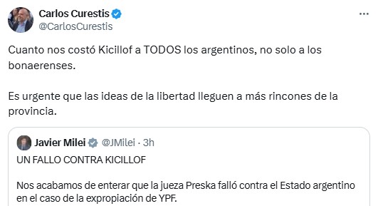 El senador bonaerense de LLA, Carlos Curestis, fue uno de los legisladores que cuestionó el accionar de Kicillof durante la expropiación de YPF.