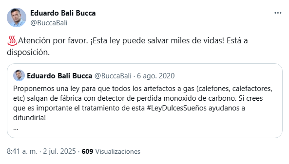 El senador Bali Bucca pidió por su ley para frenar las muertes por intoxicación de monóxido de carbono.