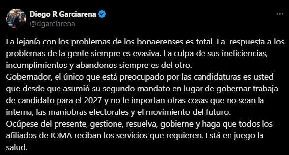 El mensaje de Diego Garciarena tras las críticas del Gobierno a los afiliados del IOMA.