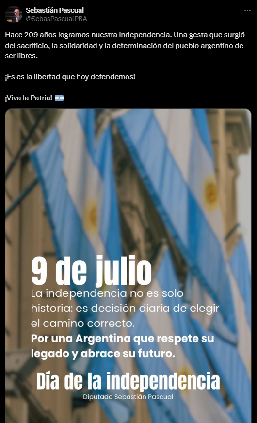 En el marco del 209° aniversario de la Declaración de la Independencia, legisladores bonaerenses de distintos bloques difundieron mensajes.