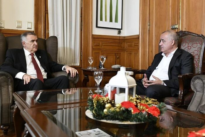 El gobernador de Tucumán, Osvaldo Jaldo y el candidato provincial de Fuerza Patria, Javier Noguera.