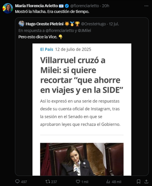 La interna entre Javier Milei y Victoria Villarruel escaló a niveles inéditos durante el último fin de semana.