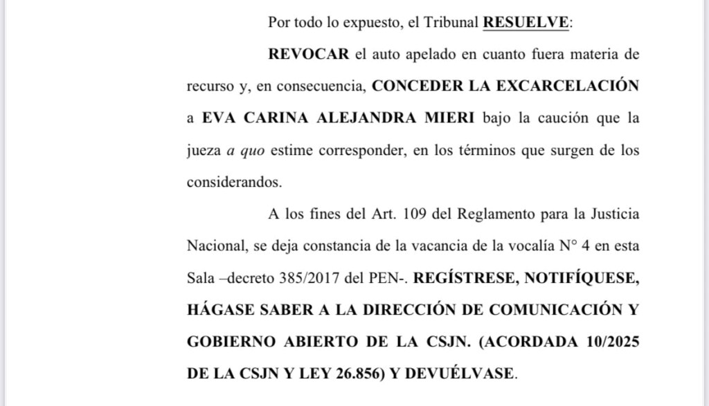 La Justicia ordenó liberar a la concejal de Quilmes, Eva Mieri, imputada por el escrache a José Luis Espert.