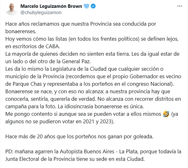 Leguizamón cruzó a los dirigentes de la Capital Federal que cruzan la General Paz en busca de un cargo electivo en la Provincia.