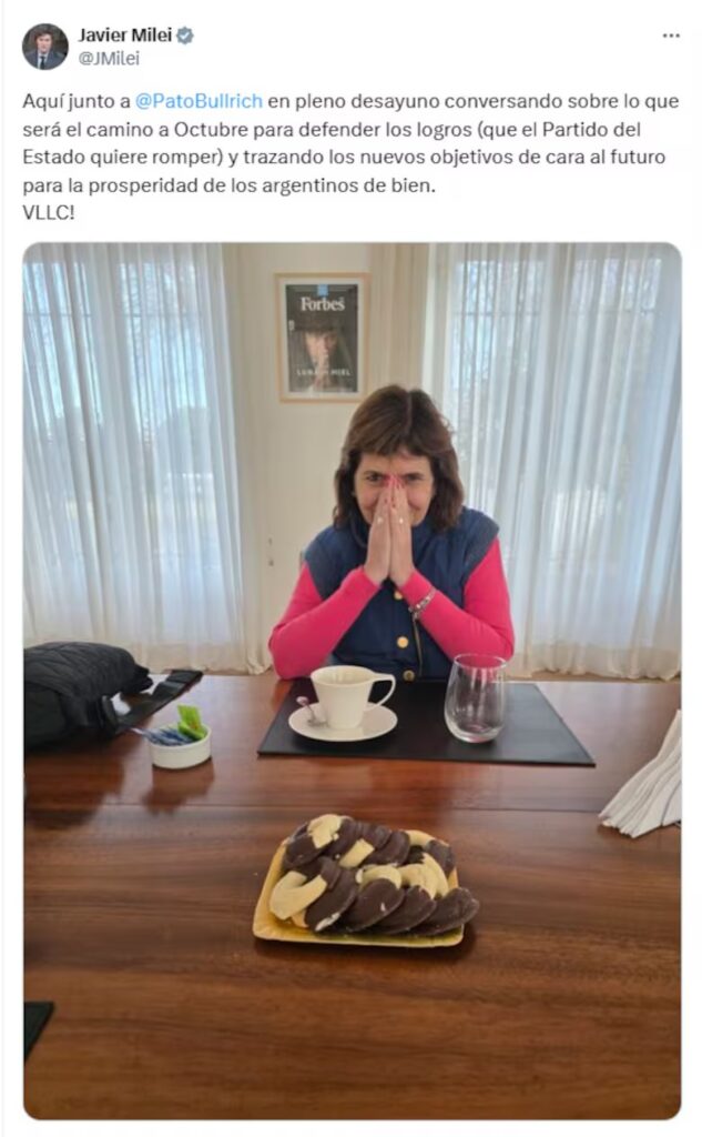 El posteo de Javier Milei que encendió los rumores sobre una potencial candidatura de Bullrich en los comicios nacionales legislativos.